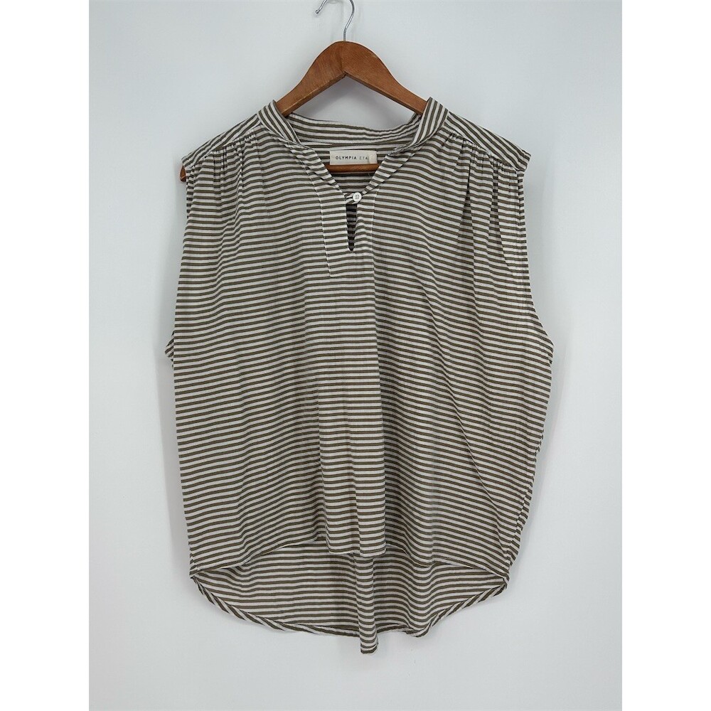 Olympia Etal Brown Striped Cotton Blouse Quiet Luxury Coastal Cowgirl Minimalist